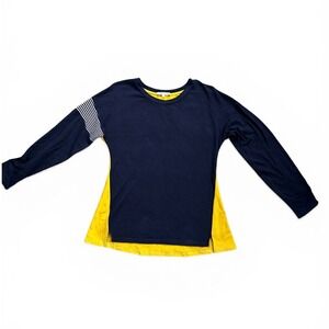 People Like Frank Colorblock Top Women Size L Navy Yellow Good Striped Sleeve